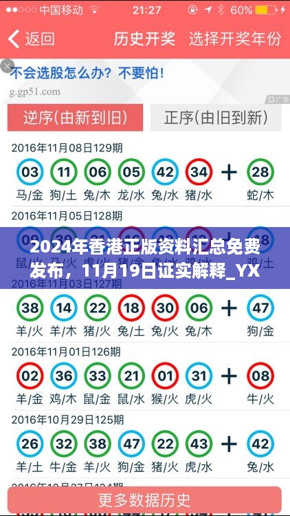 2024年香港正版資料匯總免費(fèi)發(fā)布，11月19日證實(shí)解釋_YXG4.63.33原創(chuàng)版