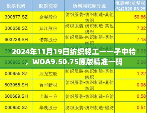 2024年11月19日紡織輕工一一孑中特，WOA9.50.75原版精準(zhǔn)一碼