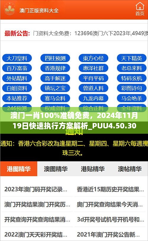 澳門一肖100%準(zhǔn)確免費(fèi)，2024年11月19日快速執(zhí)行方案解析_PUU4.50.30完整版