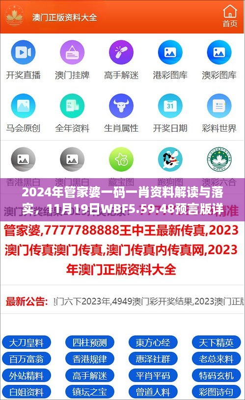 2024年管家婆一碼一肖資料解讀與落實，11月19日WBF5.59.48預言版詳解