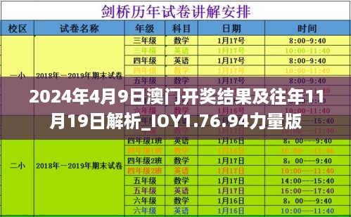 2024年4月9日澳門開獎結(jié)果及往年11月19日解析_IOY1.76.94力量版