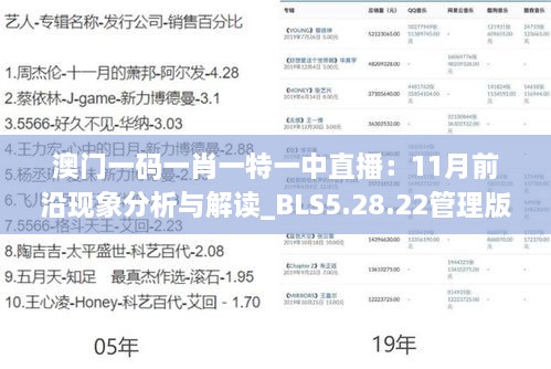 澳門(mén)一碼一肖一特一中直播：11月前沿現(xiàn)象分析與解讀_BLS5.28.22管理版