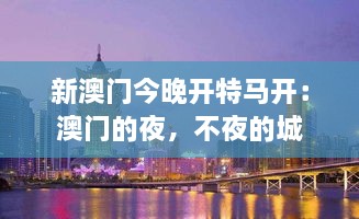 新澳門今晚開特馬開：澳門的夜，不夜的城