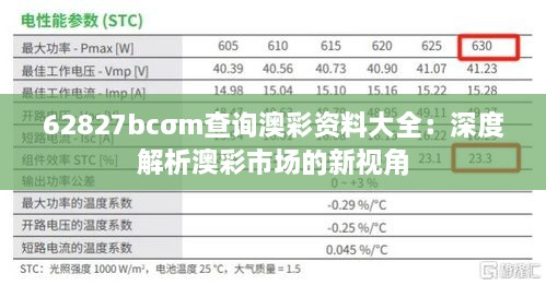 62827bcσm查詢(xún)澳彩資料大全：深度解析澳彩市場(chǎng)的新視角