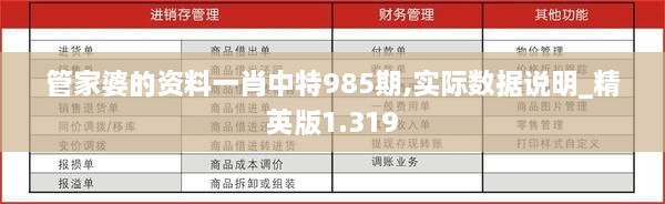 管家婆的資料一肖中特985期,實際數(shù)據(jù)說明_精英版1.319