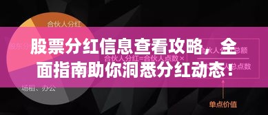 股票分紅信息查看攻略，全面指南助你洞悉分紅動(dòng)態(tài)！