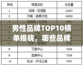 男性品牌TOP10榜單揭曉，哪些品牌獨占鰲頭？