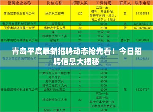 青島平度最新招聘動(dòng)態(tài)搶先看！今日招聘信息大揭秘