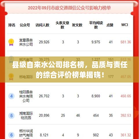 縣級自來水公司排名榜，品質(zhì)與責(zé)任的綜合評價榜單揭曉！