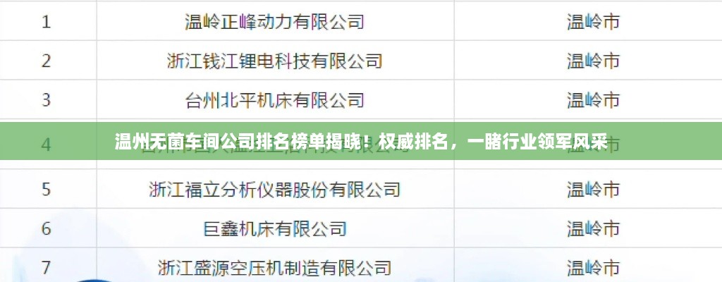 溫州無菌車間公司排名榜單揭曉！權(quán)威排名，一睹行業(yè)領(lǐng)軍風(fēng)采